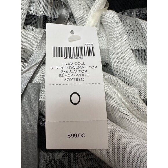 Chico's Shirt Size 0 Small NWT Travelers Stripe Dolman Top Black/White Oversized - Picture 6 of 15